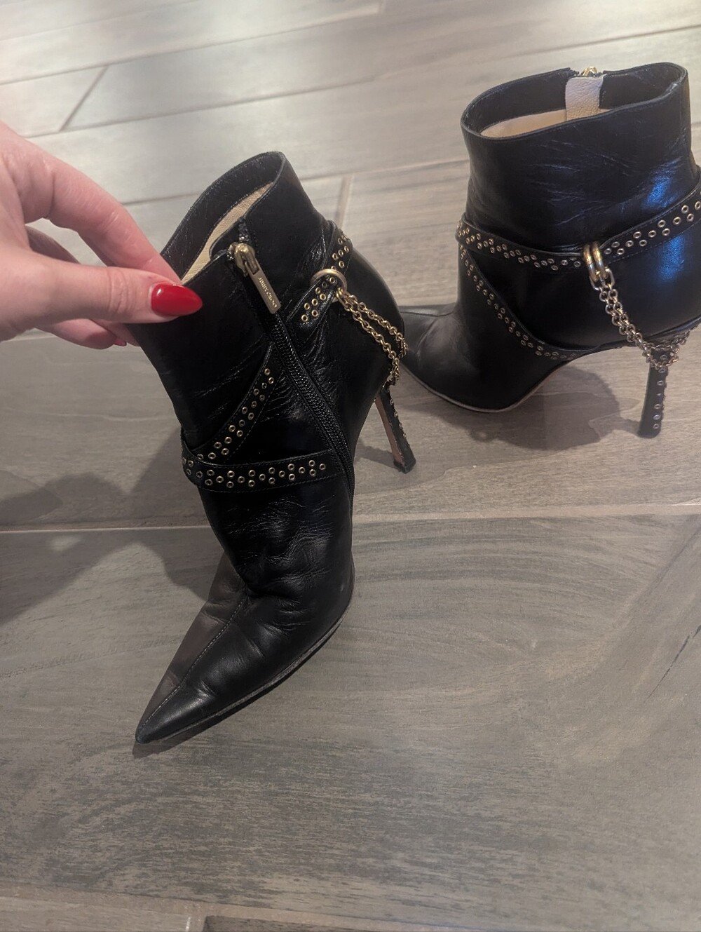 Jimmy Choo 2006 Black Studded Chain Ankle Boots - Women
